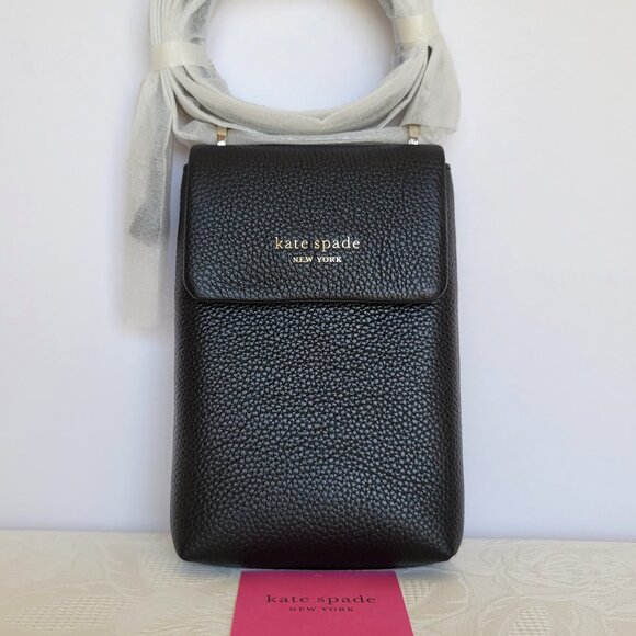 KATE SPADE Bradley North/South Pebbled Leather Phone Crossbody- Black color - Picture 1 of 16
